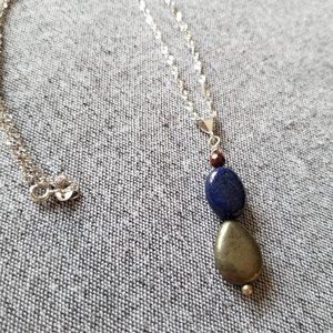New unique handmade gemstone sterling silver necklace with pyrite, lapis lazuli
